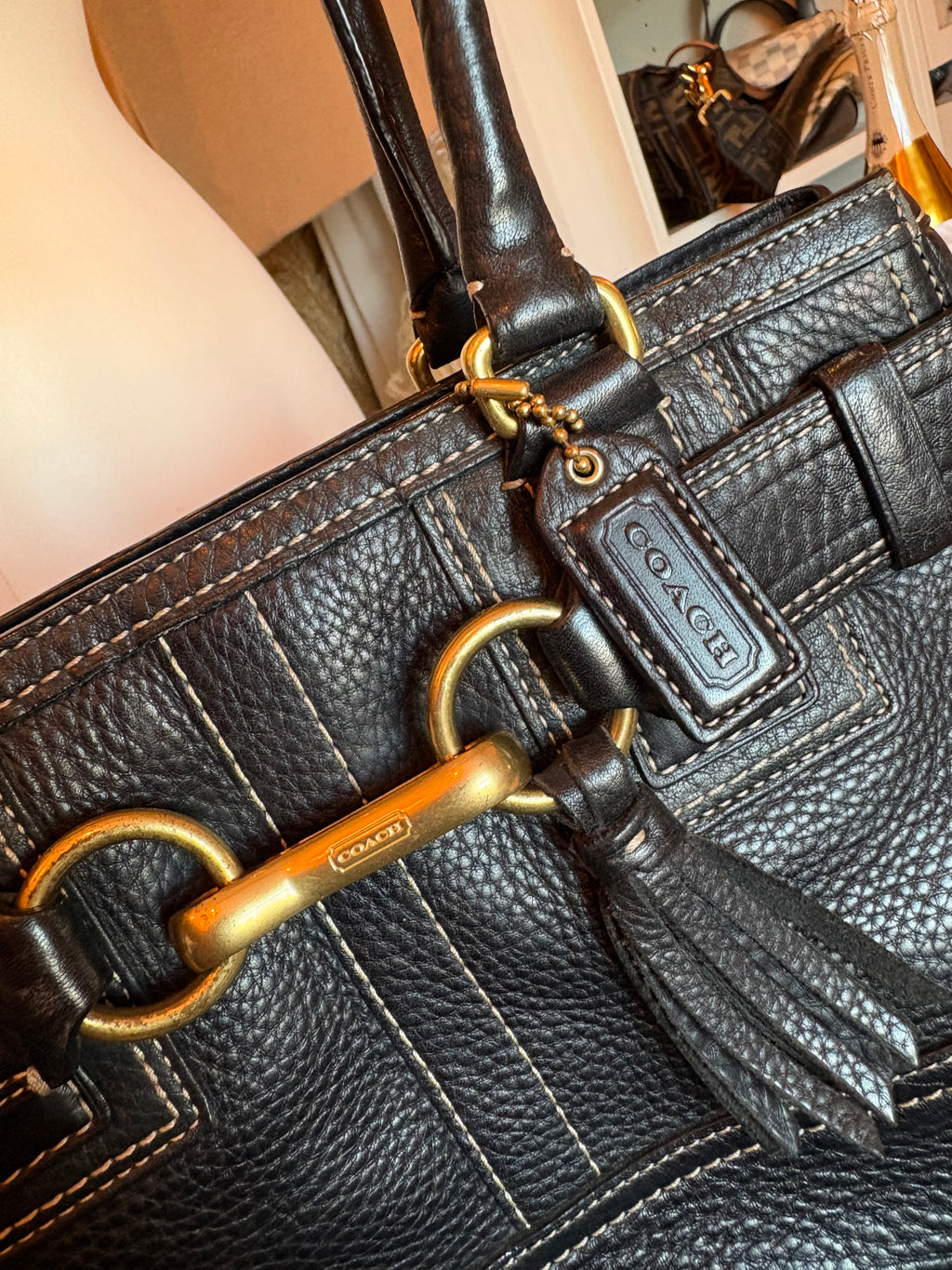 Coach black leather Hampton bag