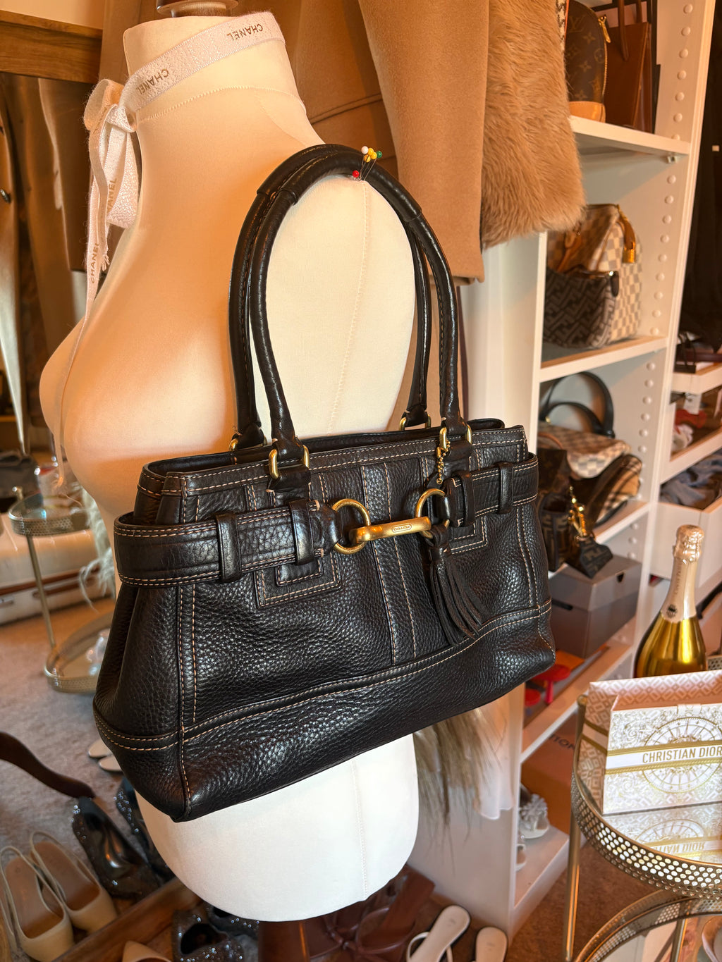 Coach black leather Hampton bag
